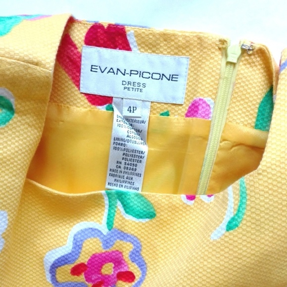 Vtg Evan-Picone Petite Yellow Floral Mini Dress 4p - Picture 4 of 4